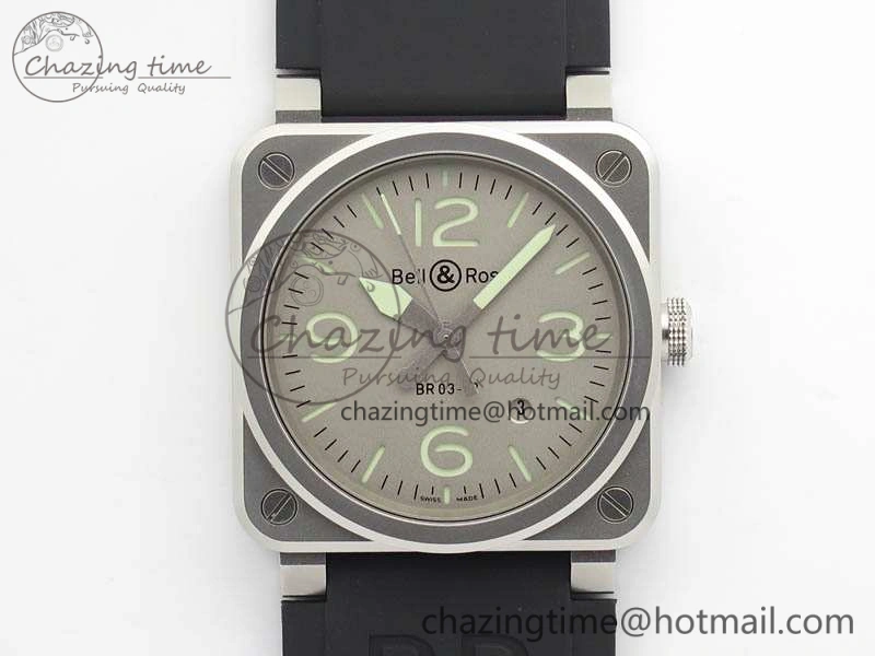 BR 03-92 Horolum Satin Polished Steel Gray Dial On Rubber Strap MIYOTA 9015 (Free Nylon Strap) V2