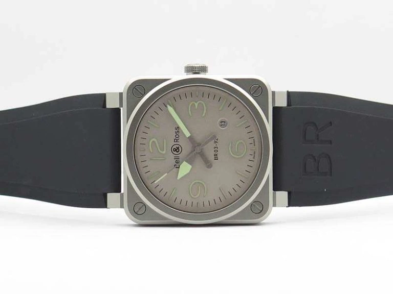 BR 03-92 Horolum Satin-polished Steel Gray Dial On Rubber Strap MIYOTA 9015 (Free Nylon Strap)