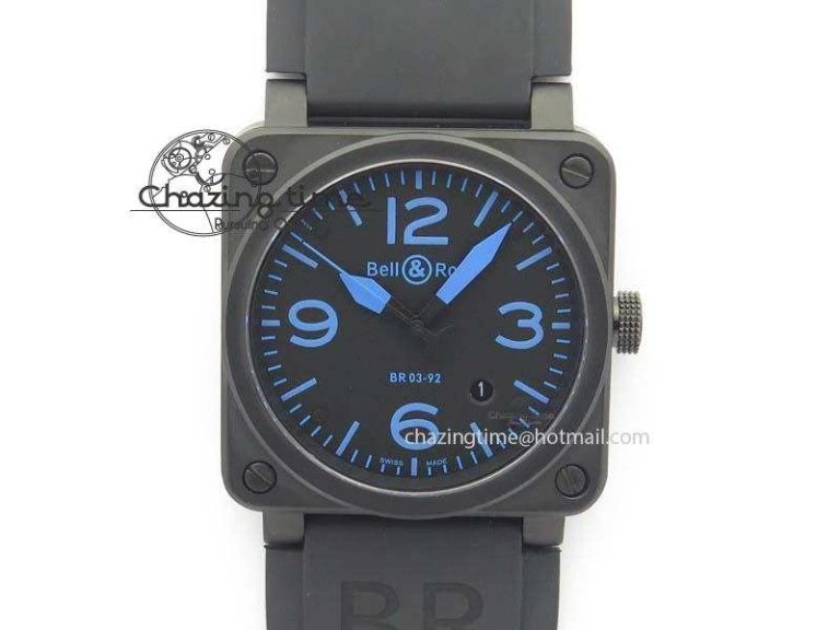BR 03-92 PVD Case Black Dial Blue Number 42.5mm On Rubber Strap MIYOTA 9015 V2