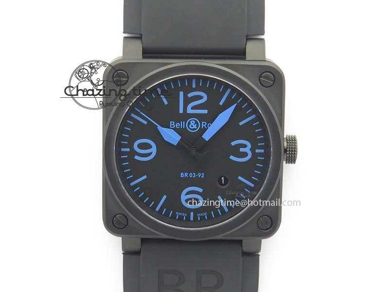 BR 03-92 PVD Case Black Dial Blue Number 42.5mm On Rubber Strap MIYOTA 9015 V2