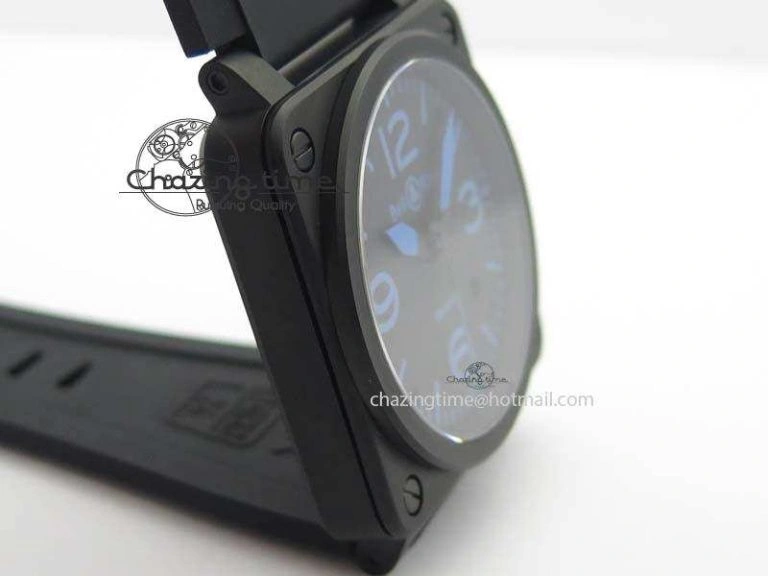 BR 03-92 PVD Case Black Dial Blue Number 42.5mm On Rubber Strap MIYOTA 9015 V2