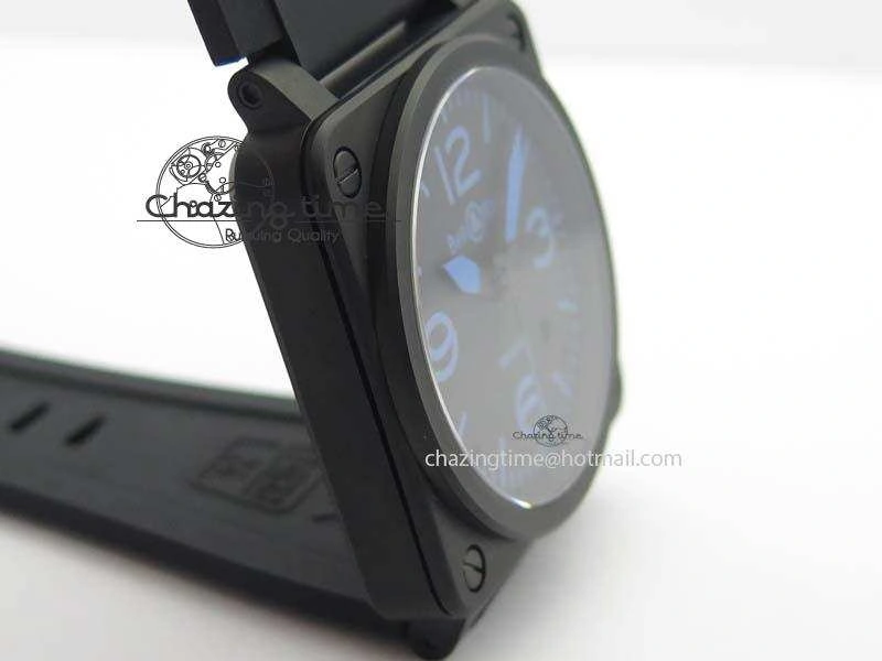 BR 03-92 PVD Case Black Dial Blue Number 42.5mm On Rubber Strap MIYOTA 9015 V2