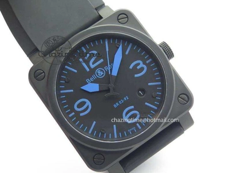 BR 03-92 PVD Case Black Dial Blue Number 42.5mm On Rubber Strap MIYOTA 9015 V2