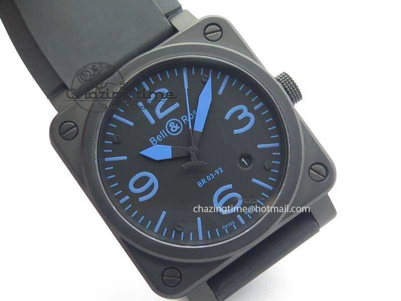 BR 03-92 PVD Case Black Dial Blue Number 42.5mm On Rubber Strap MIYOTA 9015 V2