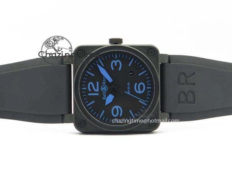 BR 03-92 PVD Case Black Dial Blue Number 42.5mm On Rubber Strap MIYOTA 9015 V2