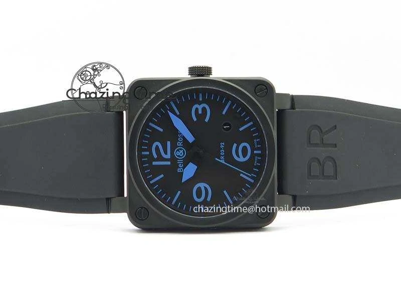 BR 03-92 PVD Case Black Dial Blue Number 42.5mm On Rubber Strap MIYOTA 9015 V2