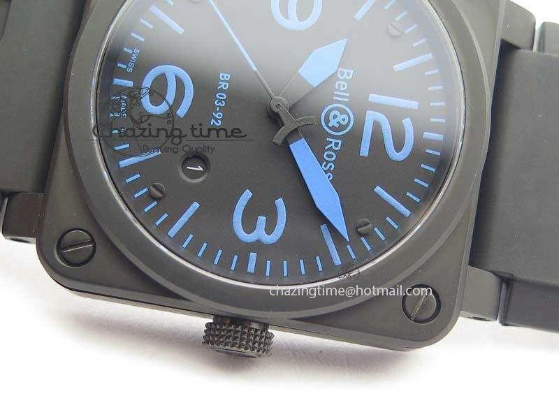 BR 03-92 PVD Case Black Dial Blue Number 42.5mm On Rubber Strap MIYOTA 9015 V2