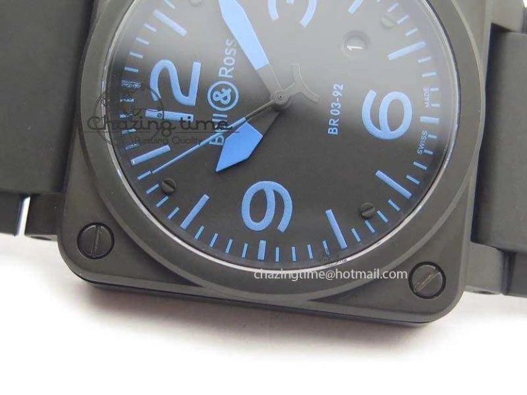 BR 03-92 PVD Case Black Dial Blue Number 42.5mm On Rubber Strap MIYOTA 9015 V2