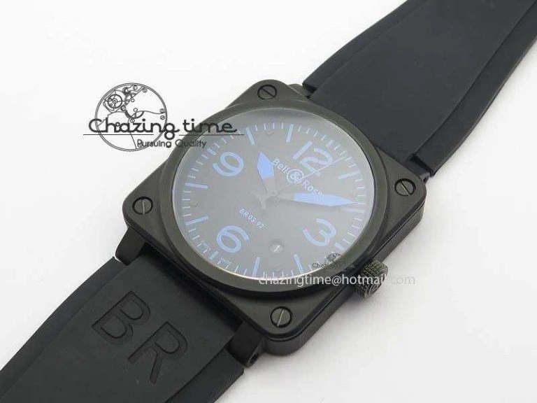 BR 03-92 PVD Case Black Dial Blue Number 42.5mm On Rubber Strap MIYOTA 9015 V2