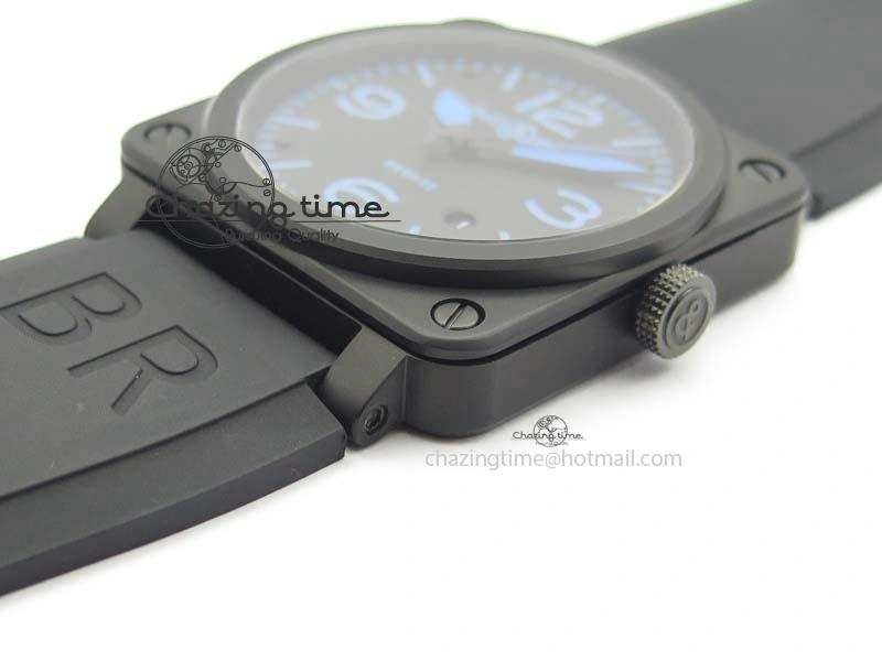 BR 03-92 PVD Case Black Dial Blue Number 42.5mm On Rubber Strap MIYOTA 9015 V2