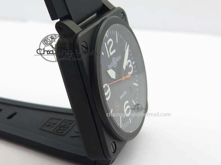 BR 03-92 PVD Case Black Dial Orange Sec Hand 42.5mm On Rubber Strap MIYOTA 9015 V2