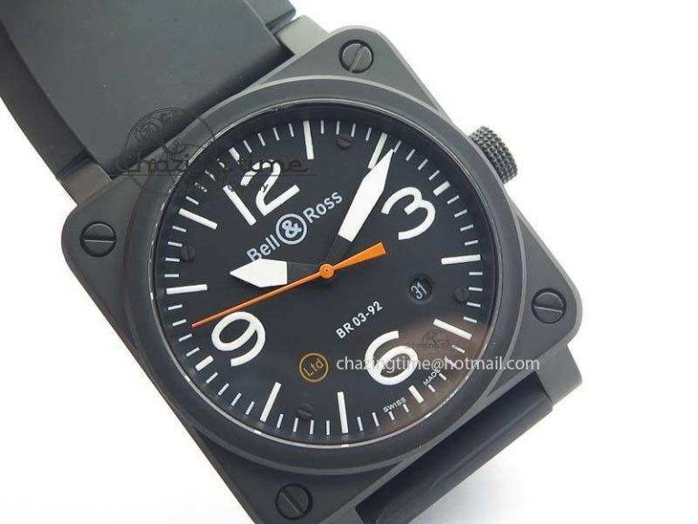 BR 03-92 PVD Case Black Dial Orange Sec Hand 42.5mm On Rubber Strap MIYOTA 9015 V2