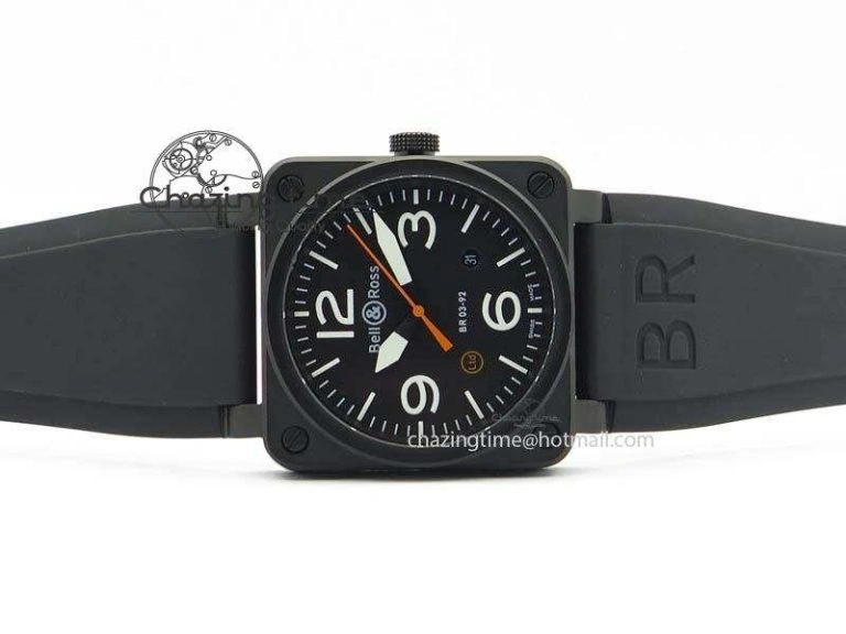 BR 03-92 PVD Case Black Dial Orange Sec Hand 42.5mm On Rubber Strap MIYOTA 9015 V2