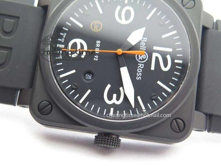 BR 03-92 PVD Case Black Dial Orange Sec Hand 42.5mm On Rubber Strap MIYOTA 9015 V2