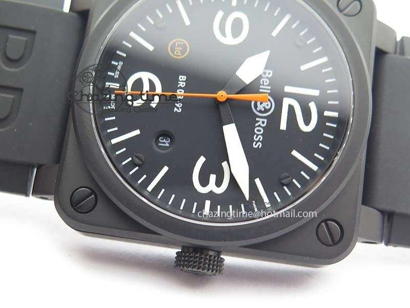 BR 03-92 PVD Case Black Dial Orange Sec Hand 42.5mm On Rubber Strap MIYOTA 9015 V2