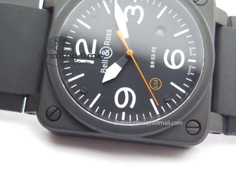 BR 03-92 PVD Case Black Dial Orange Sec Hand 42.5mm On Rubber Strap MIYOTA 9015 V2