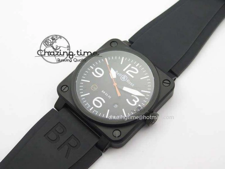 BR 03-92 PVD Case Black Dial Orange Sec Hand 42.5mm On Rubber Strap MIYOTA 9015 V2