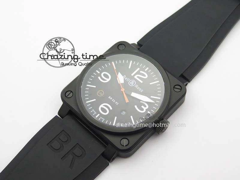 BR 03-92 PVD Case Black Dial Orange Sec Hand 42.5mm On Rubber Strap MIYOTA 9015 V2