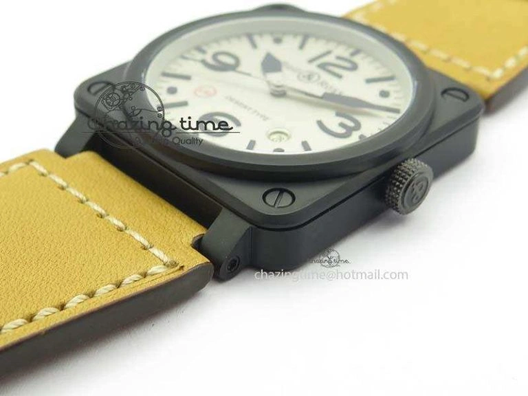BR 03-92 PVD Case Cream Dial 42.5mm On Leather Strap MIYOTA 9015 V2