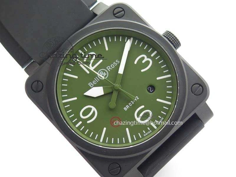 BR 03-92 PVD Case V2 42.5mm Green Dial On Rubber Strap MIYOTA 9015