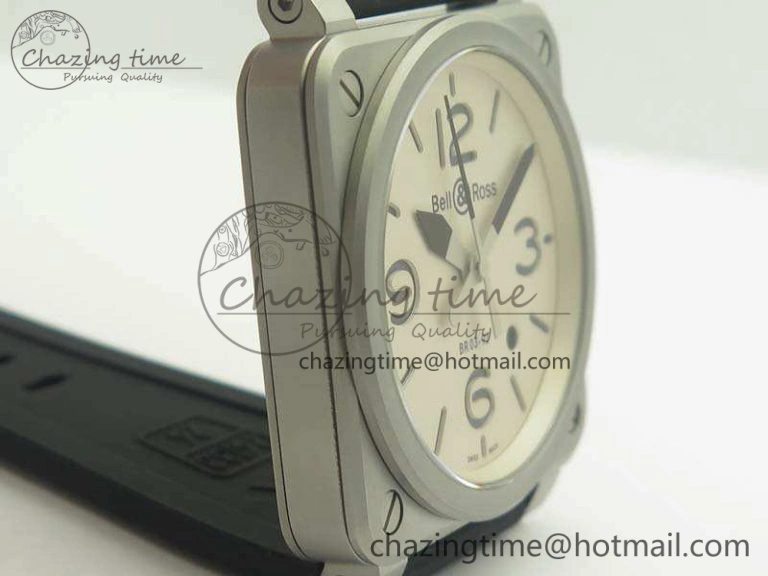 BR 03-92 SS 42.5mm Cream Dial On Rubber Strap MIYOTA9015 V3