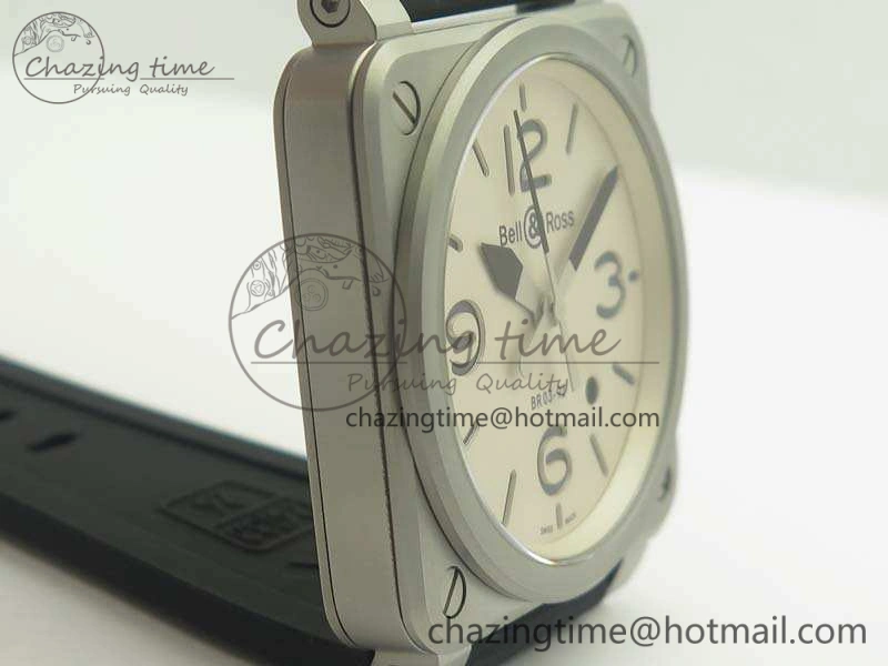 BR 03-92 SS 42.5mm Cream Dial On Rubber Strap MIYOTA9015 V3