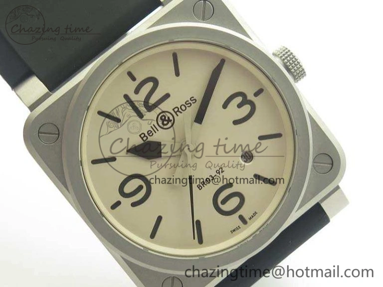 BR 03-92 SS 42.5mm Cream Dial On Rubber Strap MIYOTA9015 V3