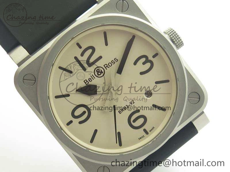 BR 03-92 SS 42.5mm Cream Dial On Rubber Strap MIYOTA9015 V3