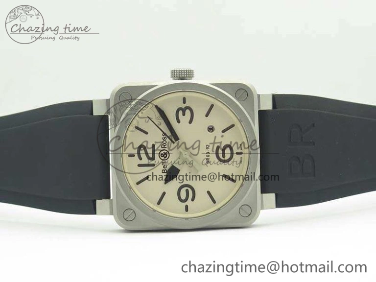 BR 03-92 SS 42.5mm Cream Dial On Rubber Strap MIYOTA9015 V3