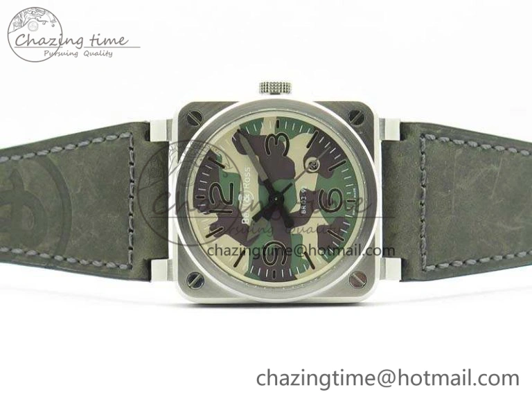 BR 03-92 SS 42.5mm Green Camouflage Dial On Leather Strap MIYOTA9015 V3