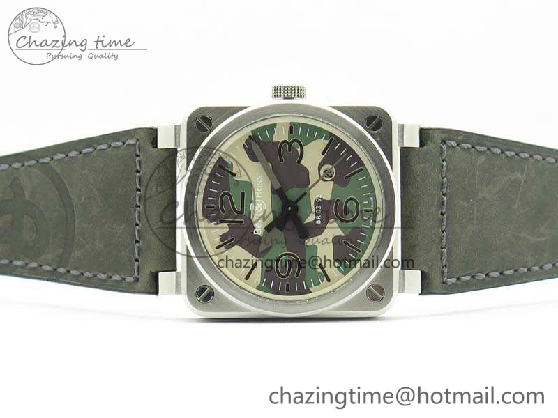 BR 03-92 SS 42.5mm Green Camouflage Dial On Leather Strap MIYOTA9015 V3