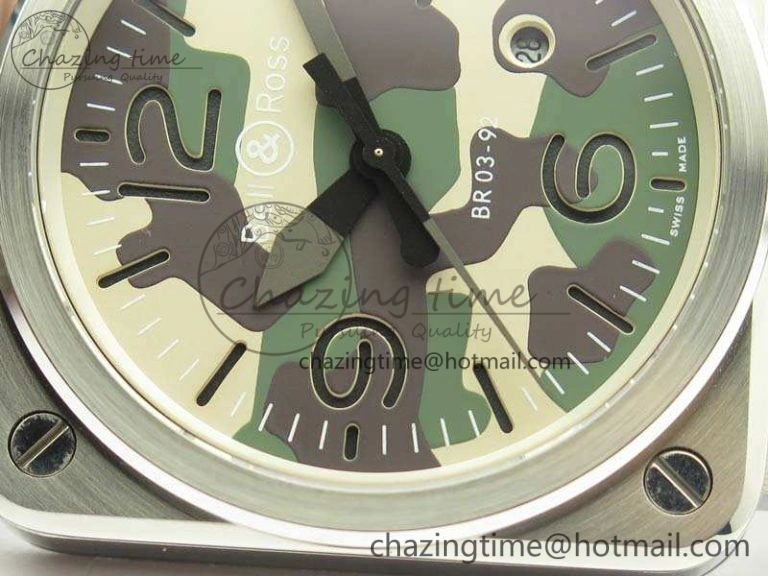 BR 03-92 SS 42.5mm Green Camouflage Dial On Leather Strap MIYOTA9015 V3