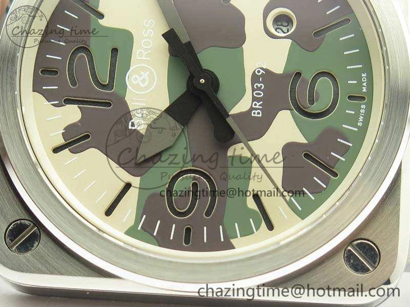 BR 03-92 SS 42.5mm Green Camouflage Dial On Leather Strap MIYOTA9015 V3