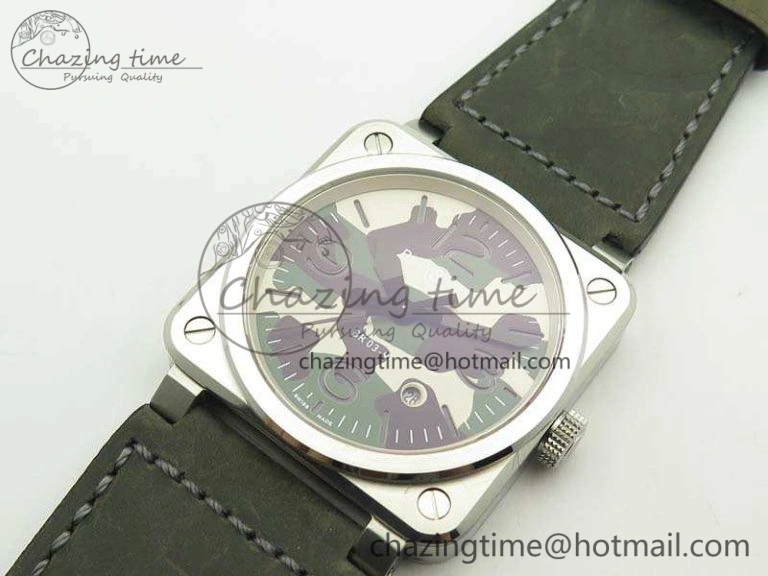 BR 03-92 SS 42.5mm Green Camouflage Dial On Leather Strap MIYOTA9015 V3