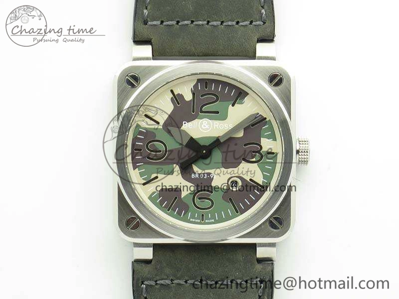 BR 03-92 SS 42.5mm Green Camouflage Dial On Leather Strap MIYOTA9015 V3