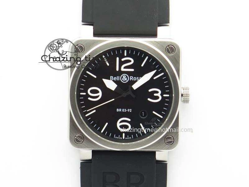 BR 03-92 SS 42MM Black Dial On Black Rubber Strap MIYOTA 9015