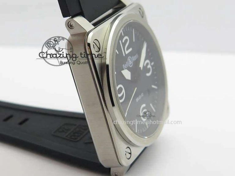 BR 03-92 SS 42MM Black Dial On Black Rubber Strap MIYOTA 9015