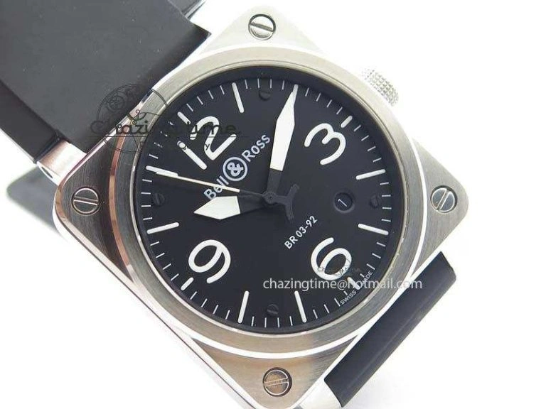 BR 03-92 SS 42MM Black Dial On Black Rubber Strap MIYOTA 9015