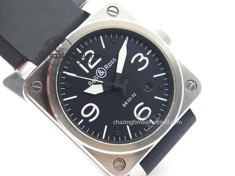 BR 03-92 SS 42MM Black Dial On Black Rubber Strap MIYOTA 9015