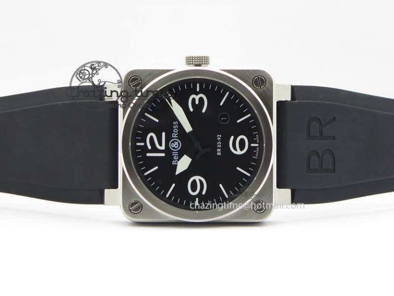 BR 03-92 SS 42MM Black Dial On Black Rubber Strap MIYOTA 9015