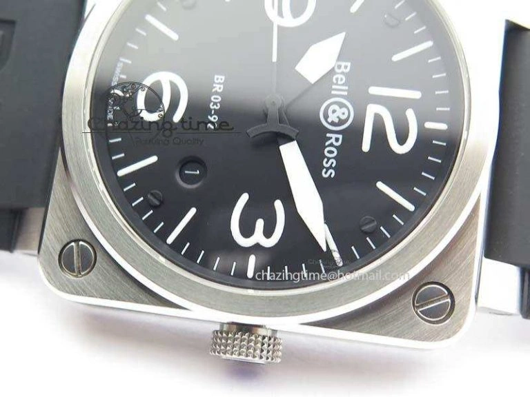 BR 03-92 SS 42MM Black Dial On Black Rubber Strap MIYOTA 9015