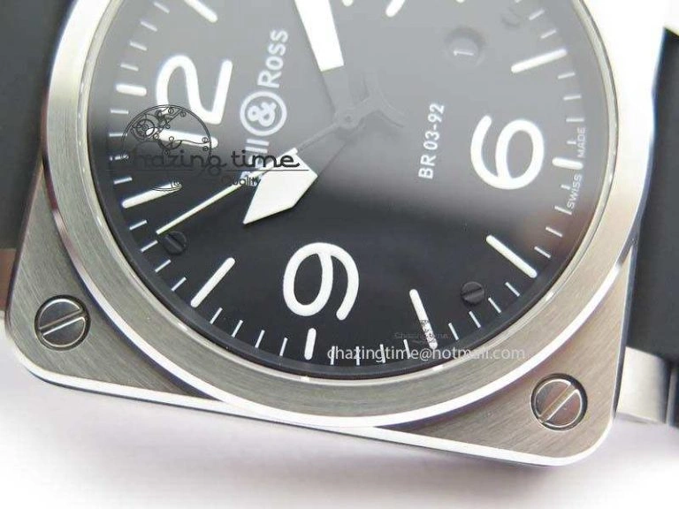 BR 03-92 SS 42MM Black Dial On Black Rubber Strap MIYOTA 9015