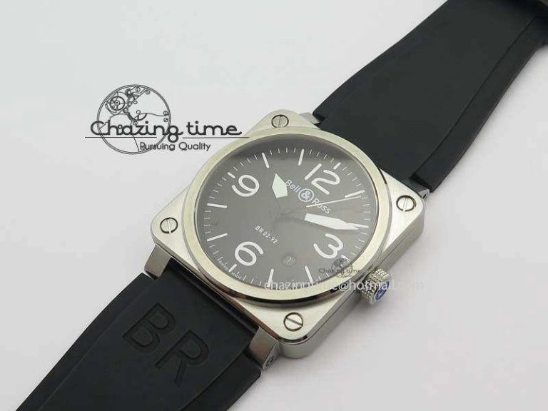 BR 03-92 SS 42MM Black Dial On Black Rubber Strap MIYOTA 9015