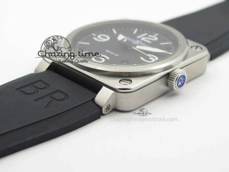 BR 03-92 SS 42MM Black Dial On Black Rubber Strap MIYOTA 9015