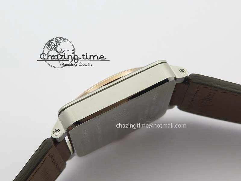 BR 03-92 SS 42MM White Dial RG Bezel On Brown Leather Strap MIYOTA 9015