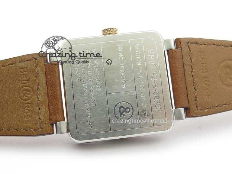 BR 03-92 SS 42MM White Dial RG Bezel On Brown Leather Strap MIYOTA 9015