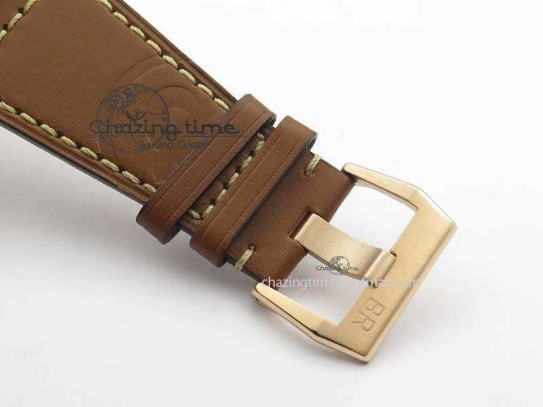 BR 03-92 SS 42MM White Dial RG Bezel On Brown Leather Strap MIYOTA 9015