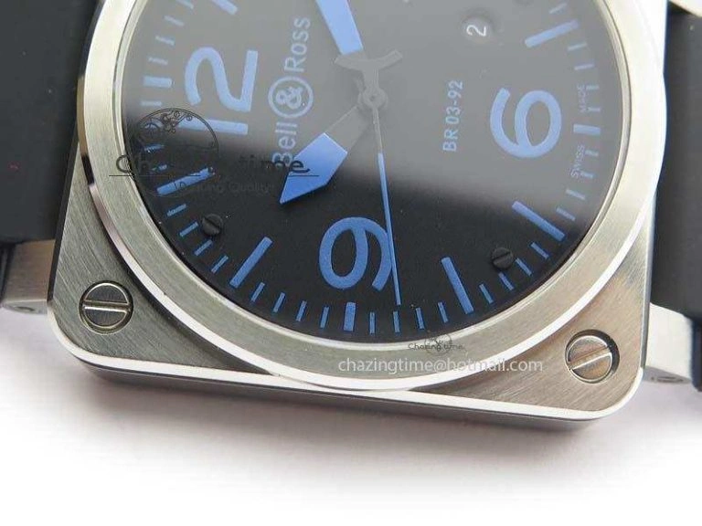 BR 03-92 SS Black Dial Blue Numbers 42MM On Black Rubber Strap MIYOTA 9015
