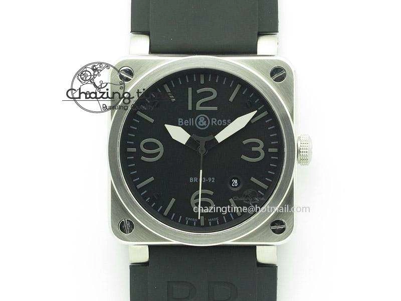 BR 03-92 SS Black Dial Grey Numbers 42.5mm On Black Rubber Strap MIYOTA 9015