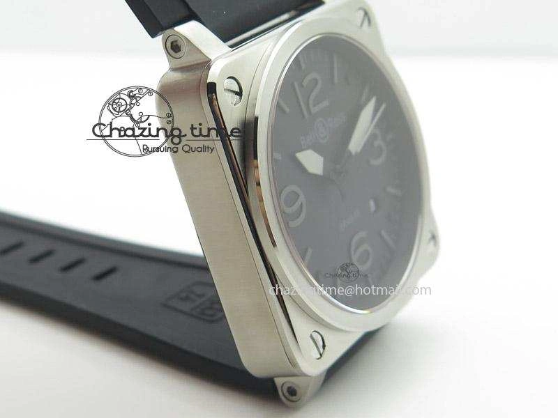 BR 03-92 SS Black Dial Grey Numbers 42.5mm On Black Rubber Strap MIYOTA 9015